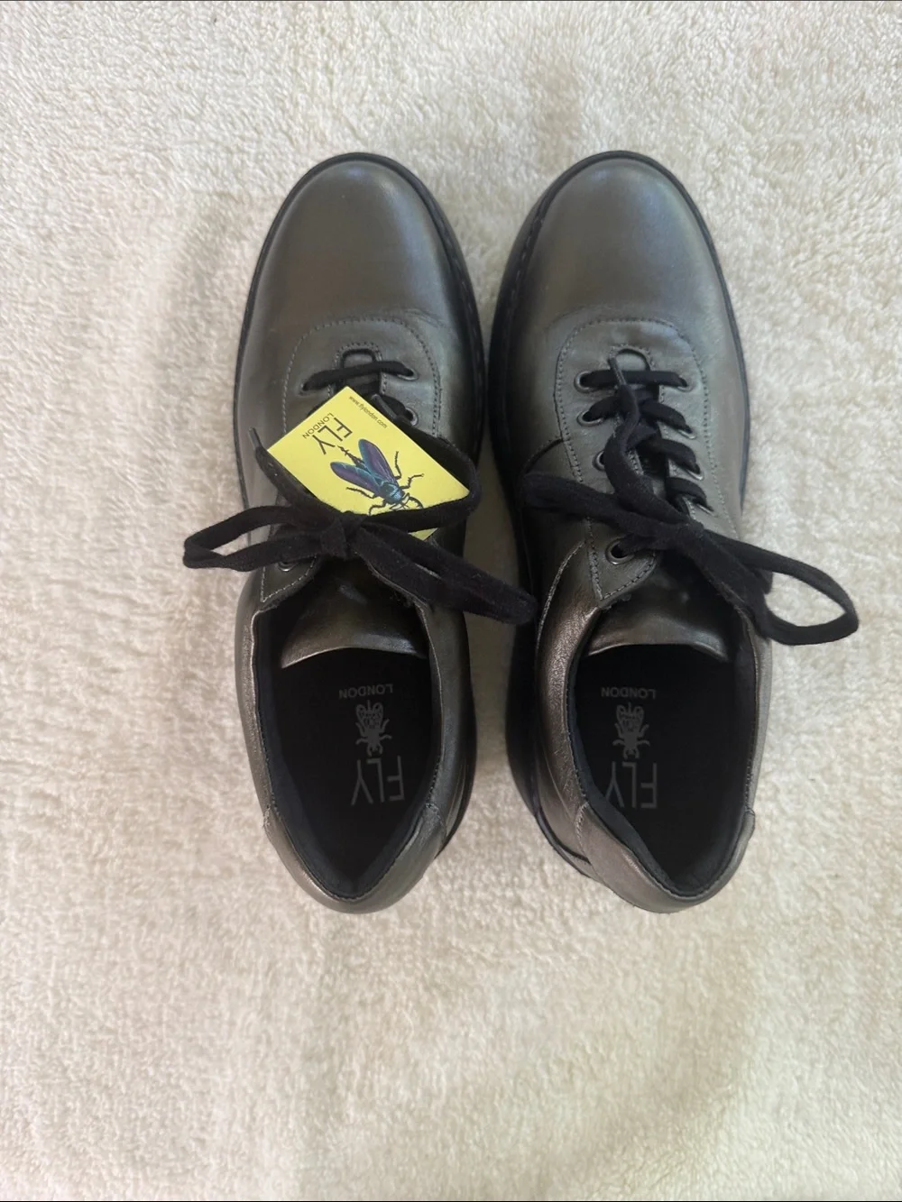 Fly London Womens’s Graphite Leather Wedge Lace-Up Sneaker EUR 40